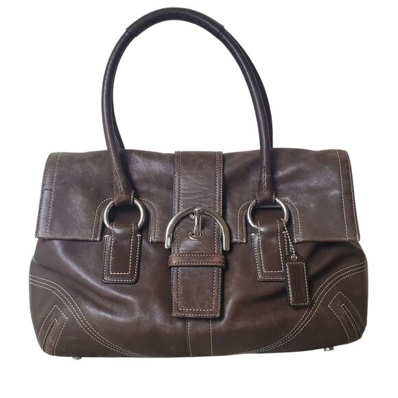 Vintage Coach Soho Flap Leather Satchel Brown w/ Silver Hardware F05S-8A11 - Picture 1 of 10